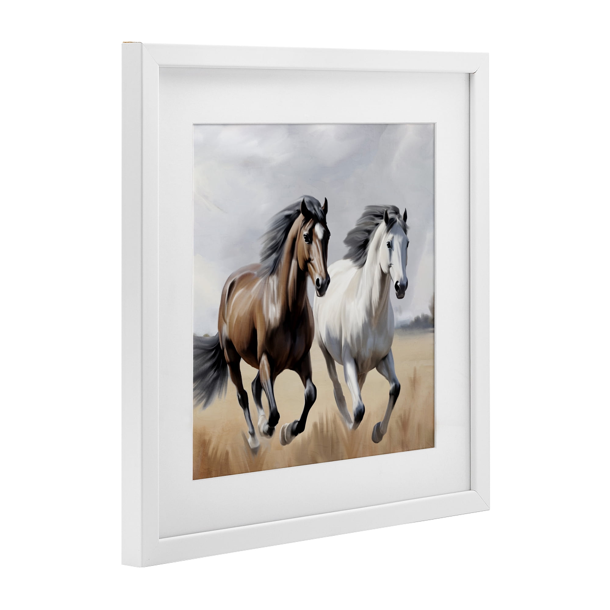 Stupell Industries Wild Run Twin Horses White Framed Print Under Glass, design by Kim Allen