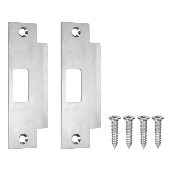 Uxcell 2 Pack Door Latch Strike Plate, 4-7/8" x 1-1/4" Stainless Steel Deadbolt Strike Plate for Door Frame Reinforcement, Silver