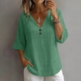 thumbnail image 4 of Aofany Womens Tops V-Neck Button 3/4 Sleeve T-Shirts Cotton Linen Shirts for Women, 4 of 6