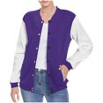 thumbnail image 5 of XPMWRP Womens Color Block Raglan Sleeve Varsity Jacket Snap Button Stand Collar Casual Baseball Coat With Front Pockets Dark Blue M, 5 of 9