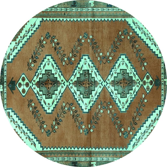 Ahgly Company Machine Washable Indoor Round Persian Turquoise Blue Traditional Area Rugs, 3' Round