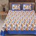 thumbnail image 3 of 180 TC Cotton Blue Wavy Border and Floral Print 100% Pure Cotton 90 x 108 Inch Double BedSheet with 2 Pillow Covers, 3 of 4
