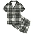 thumbnail image 6 of Odeerbi 2-12 Years Teen Boys Girls Summer Satin Pajamas Notched Lapel Short Sleeve Shirts Shorts Set Soft Loungewear Retro Plaid Print Sleepwear Teen Boys Girls Clothes, 6 of 6