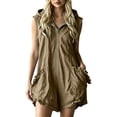 thumbnail image 2 of Ounisa Women's Solid Hooded Zip Sleeveless Short Jumpsuit Romper Soft Breathable Lightweight Casual Summer Cover Up, 2 of 7