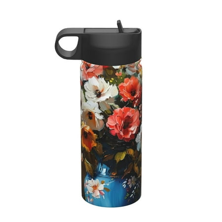 

Uemuo Elegant Floral Vase Painting Print 18oz Sports Insulated Kettle Water Bottle Outdoor Sports Bottle Insulated Hydration Bottle with Handle & Flip Straw