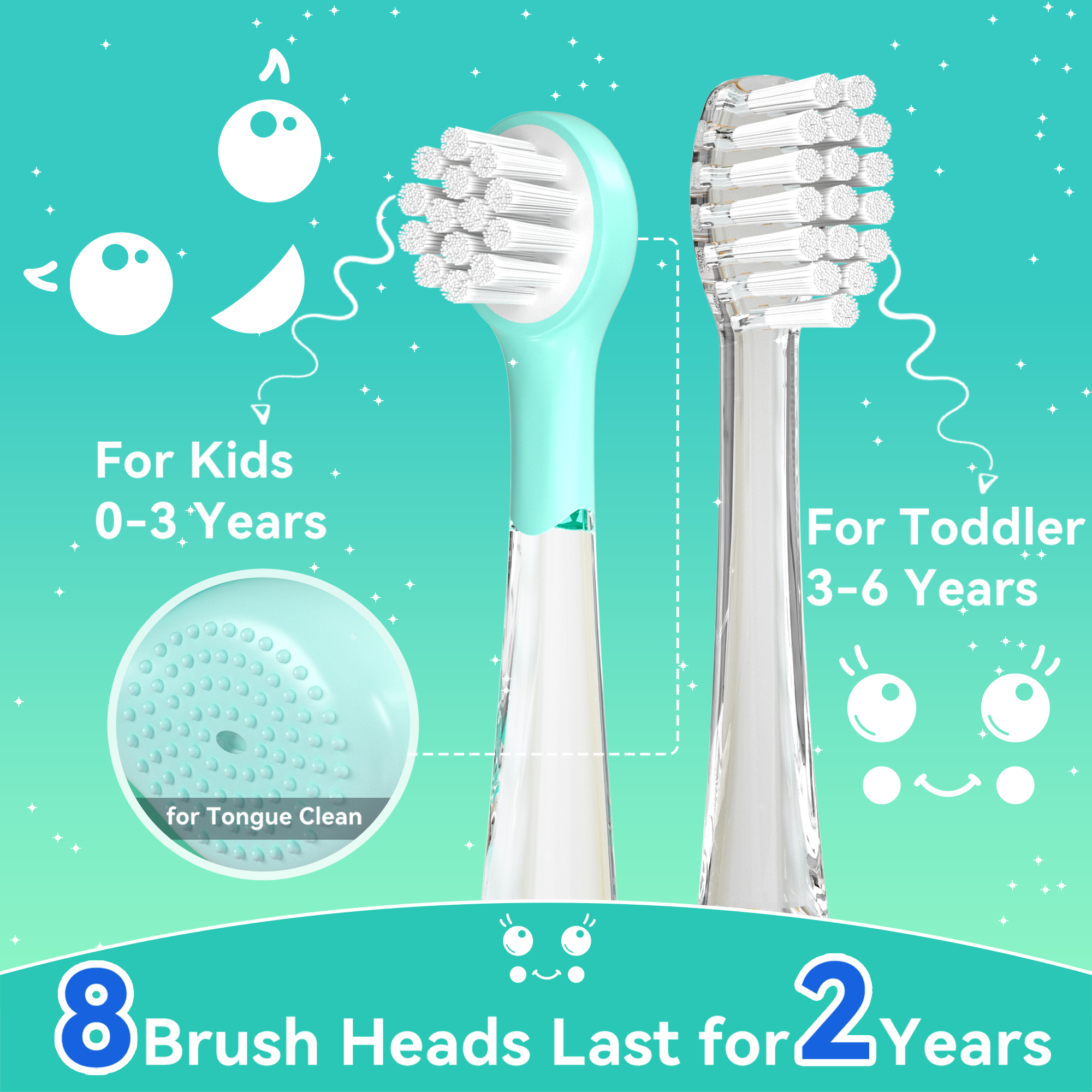 Seago Rechargeable Kids Electric Toothbrush,LED Observing Light,8 Brush Heads,for Kids 3-8 ，SG-2139 Blue