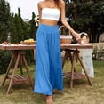 thumbnail image 4 of Wide Leg Pants for Women Casual Linen Palazzo Pants with Pockets Ladies Pull On High Waisted Beach Trousers, L, 4 of 5