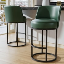 Solfway Bar Stools Set of 2, 26 inch Counter Height Bar Stools, Swivel Green Leather Barstools with Backs, Round Base, Footrest, Metal Legs for Kitchen Island