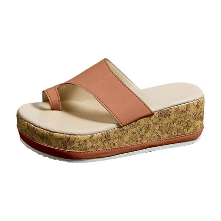 

Ediodpoh New Plus Size Women s Shoes Women s Sandals Wear Wedge Heel High Heeled Toe Sandals Summer Womens Slippers Brown 7