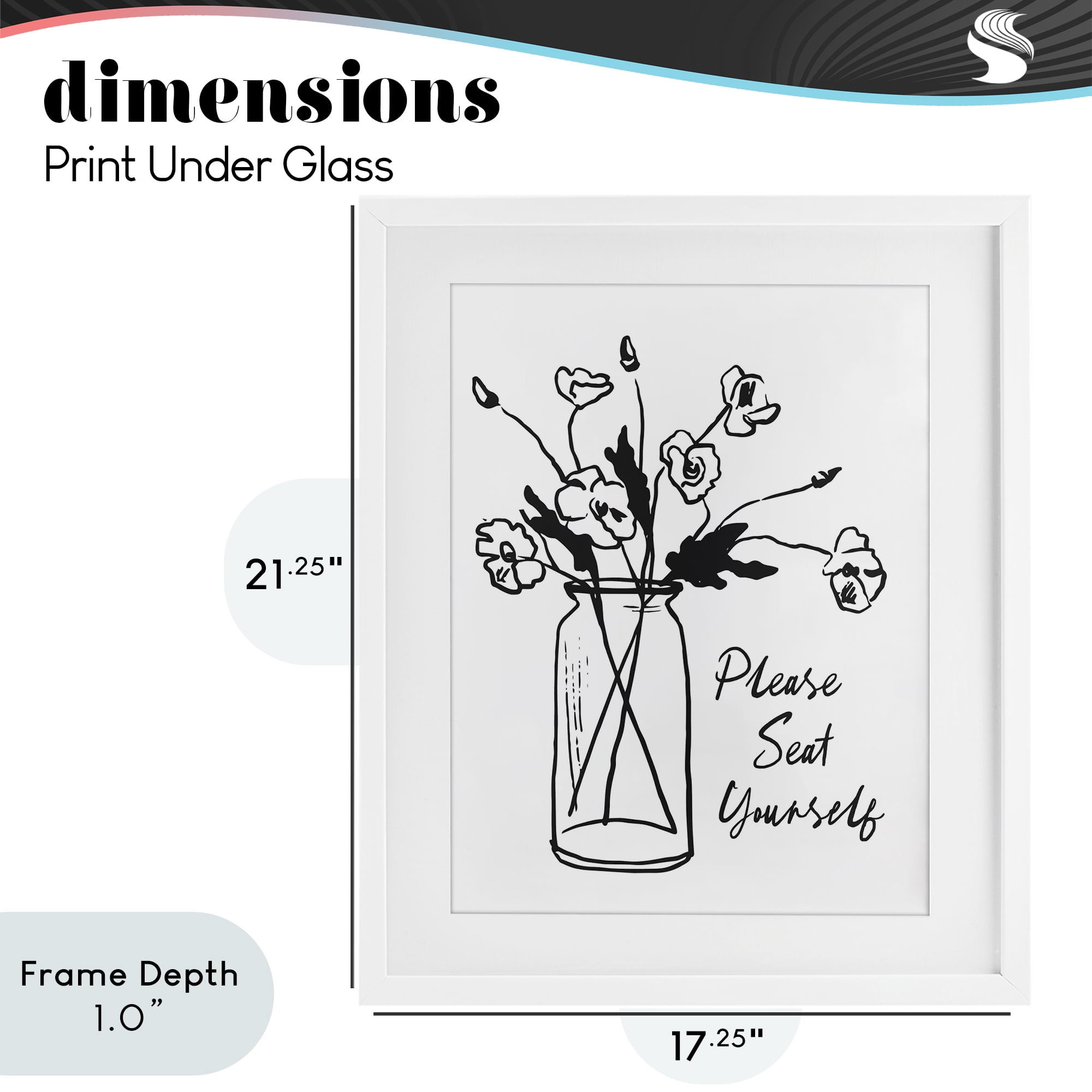 Stupell Industries Seat Yourself Bathroom Flowers White Framed Print Under Glass, design by Lettered and Lined