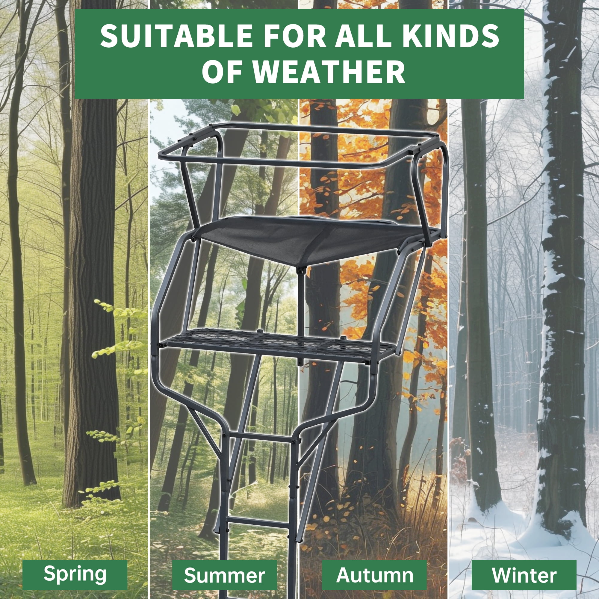 HECASA 18' 2-Man Ladder Tree Stand Climbing Tree Stand for Deer Hunting Elevated Climbing Seat Hunting Gear Equipment Accessories, 500 lb Weight Capacity