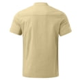 thumbnail image 4 of Mens T-shirts Men Spring And Summer Solid Color Casual Linen Stand Collar Plus Size Beach Vacation Short Sleeve Shirt Top Shirt And Set Men French Set 8 Casual Tee Full Sleeve Polyester Khaki XL, 4 of 5