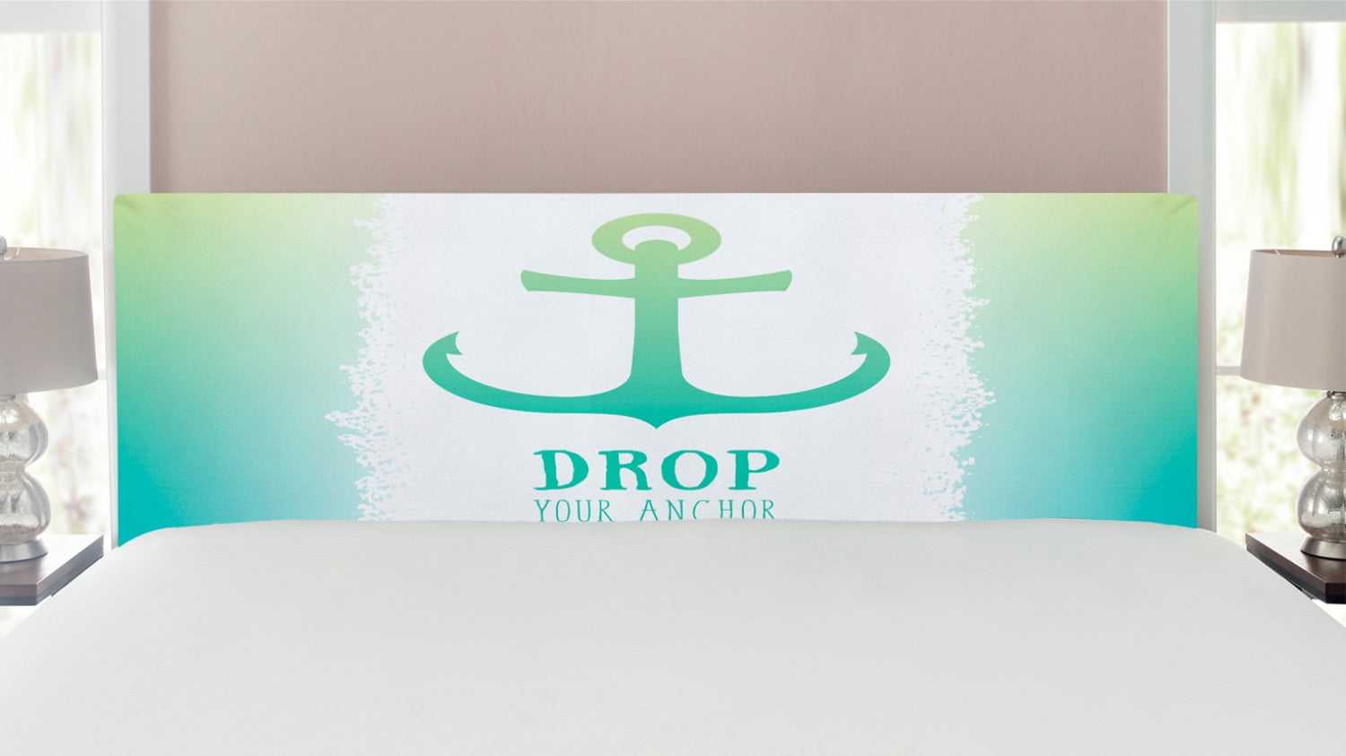 Nautical Headboard, Anchor Illustration Striped 2 Colored Background