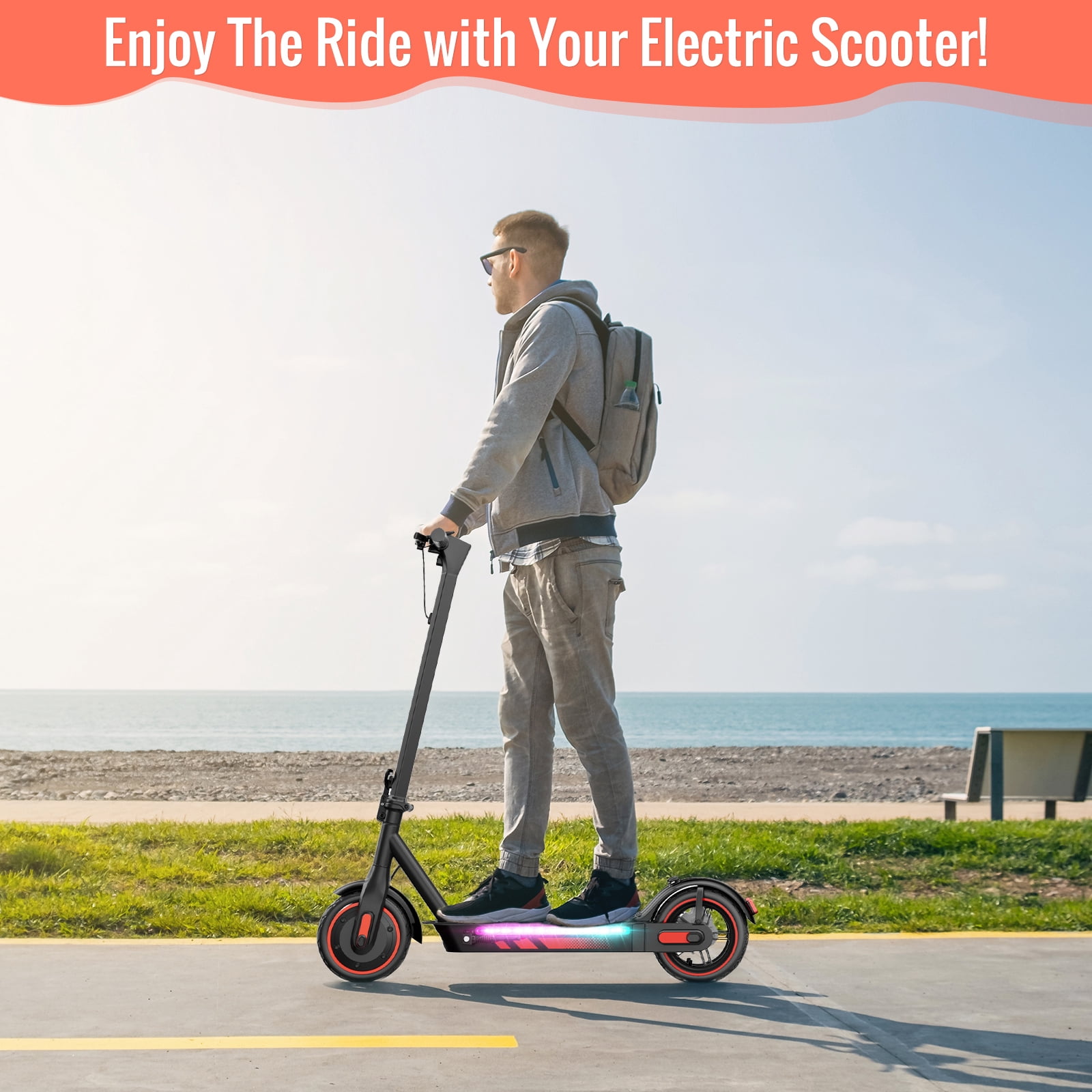 600W Electric Scooter for Adults, Up to 25MPH and 22-30Miles Long-Range, 10'' Air Tires, Foldable Commuting Escooter with Double Braking System and App Red