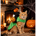 thumbnail image 3 of Halloween Pumpkin Witch Riding Pet , Funny 3D Pumpkin Witch Doll Outfit, Soft Velvet Adjustable Cosplay Clothes for Small Medium Cats Dogs, Halloween Party TrickâorâTreat Photo Prop, 3 of 5