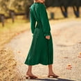 thumbnail image 4 of WULMLEO Women's 2025 Spring Fall Midi Dress Casual Long Sleeve V Neck Dot Pleated A Line Flowy Dresses Dark Green 2XL, 4 of 4