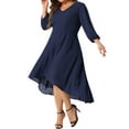 thumbnail image 4 of Agnes Orinda Women's Plus Size Dresses Chiffon V Neck 3/4 Sleeves A-Line Midi Wedding Guest Dress 3X Dark Blue, 4 of 4