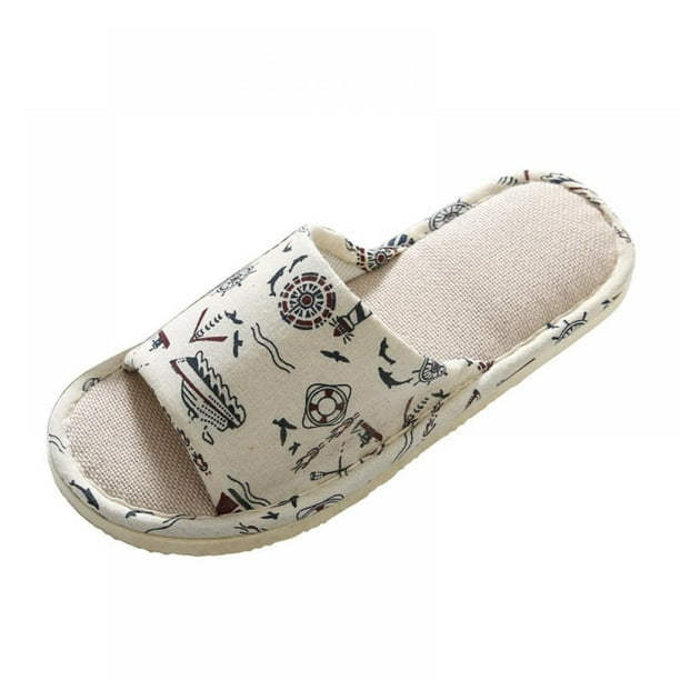 Women's Open Toe House Slippers, Arch Support Lightweight Linen