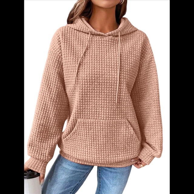 Sudadera con Capucha para Mujer, Informal, de Larga, con Cordón Ajustable, Estilo Waffle, Holgada, con Bolsillo Rosa XXXL