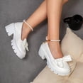 thumbnail image 5 of SCHUHLAND Elegant White Mary Janes Women's High Heel Chunky Platform Pumps with Pearl Chain & Bowknot, Round Toe, Buckle Strap, 5 of 10