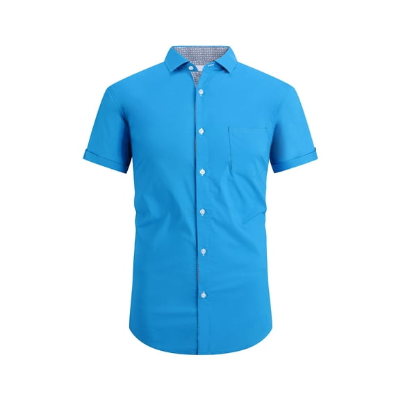 Damipow Mens Short Sleeve Dress Shirts Regular Fit Business Casual Button Down Shirt(Turquoise,XLarge)