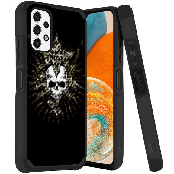 ANJ  Rugged Dual Layered Shockproof Slim Hybrid Case   Tempered Glass Cover Compatible with Samsung Galaxy A23 5G - Shadow Skull