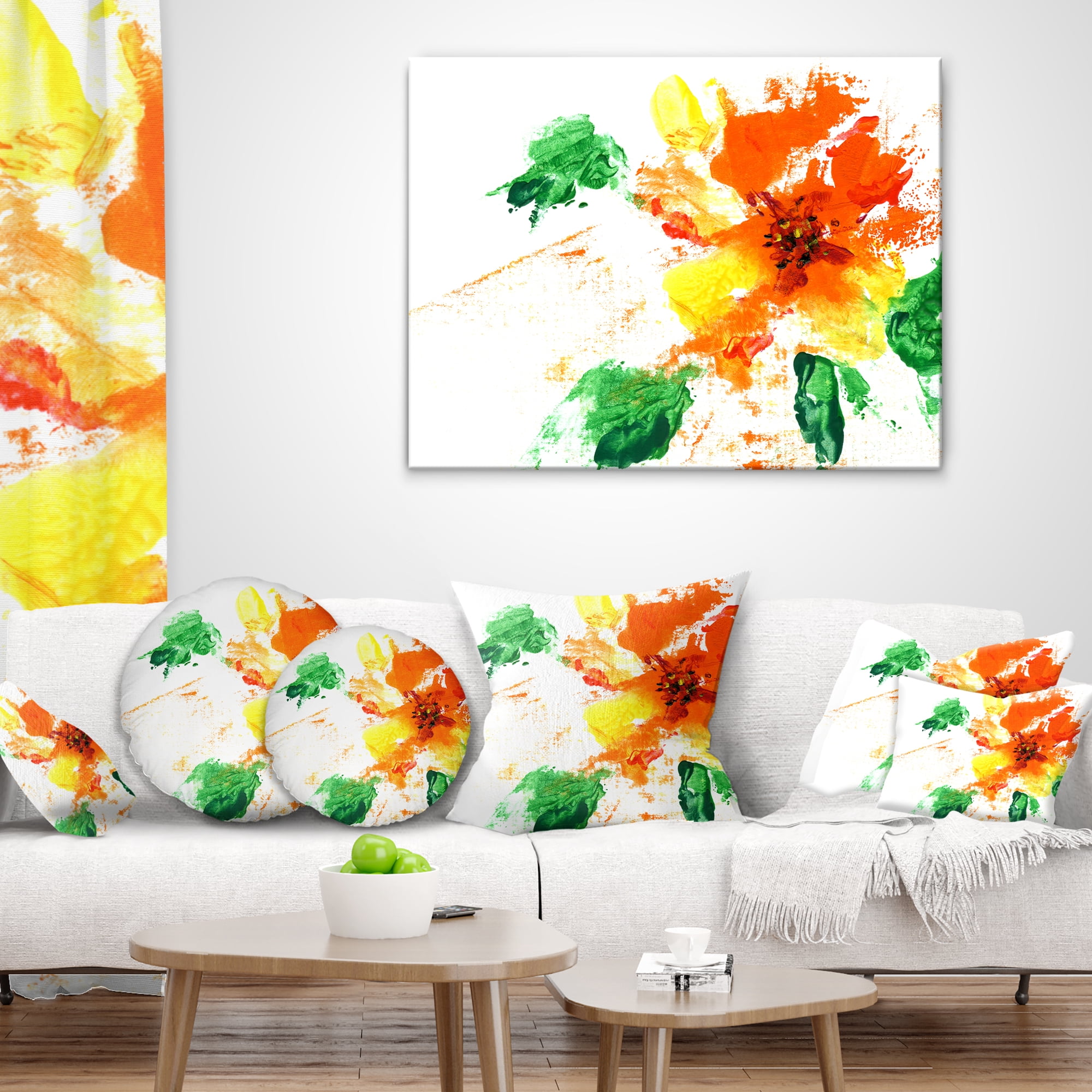 Designart Painted Abstract Flower - Floral Throw Pillow - 18x18