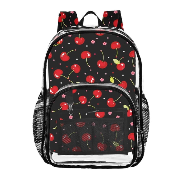 ALAZA Clear Backpack Cherry Floral Black PVC Transparent BookBag
