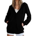 thumbnail image 2 of HLKJKLS Long Sleeve Shirts For Women Zip Up Hooded Cardigan With Large Pockets Long Sleeve Polyester Cotton Blend Black S-3Xl, 2 of 8