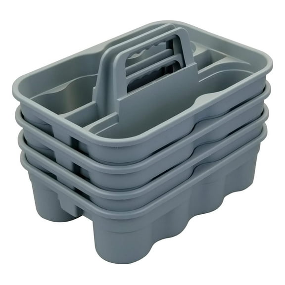 4 Pack Carry Caddy, Plastic Cleaning Caddy with Handle, Gray