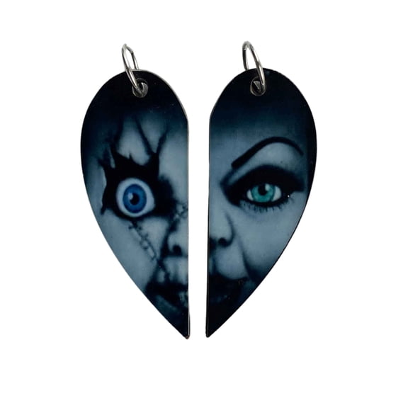 Chucky and Tiffany Valenting Matching Heart Necklaces Keyrings | Bride of Chucky Horror Couples or BFF Gift | Valentine's Day Gift for Him or Her