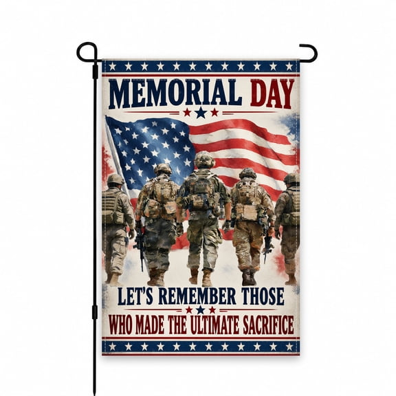 Memorial Day Garden Flag, Patriotic American Flag with Military Soldiers Theme, Red, White, and Blue Outdoor Decor, 12 x 18 Inch Yard Flag for Lawn or Porch