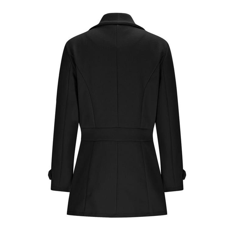 women's black wool dress coats Dasayo Trench Women's Coat Peacoat Wool Black Collared Tunic Dress Coats  Women's Jackets XXL