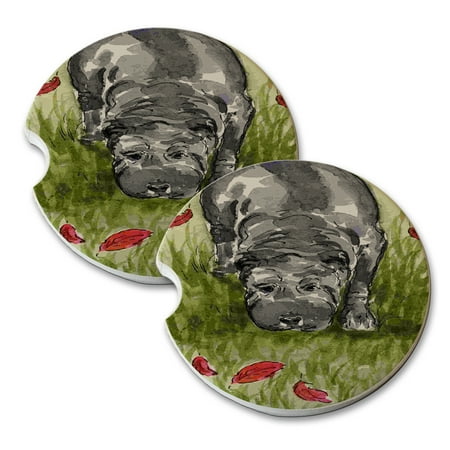 Blue Sand Store KuzmarK Sandstone Car Drink Coaster (set of 2) - Blue Shar-Pei Rustling Leaves Dog Art by Denise Every ()