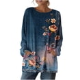 thumbnail image 6 of Craaazy Women's Casual Vintage Floral Printed Crewneck Oversized Long Sleeve Blouses with Pockets Gifts, 6 of 7