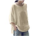 thumbnail image 2 of USSUMA Womens Blouses and Tops Dressy Women's Plus Size Linen Blouse 3/4 Sleeve Shirt Loose Fit Solid Color Casual Tops Tees T-Shirts Blouses, 2 of 4