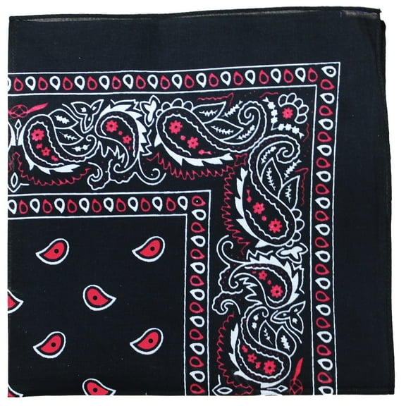 Double Sided 100% Cotton Bandana Paisley Black and Red