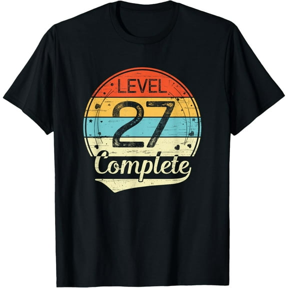 Level 27 Complete Retro 27th Wedding Anniversary T-ShirtMen and women, Black T-shirt, size: Extra large S-4XL