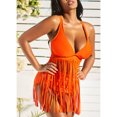 thumbnail image 2 of Traje de baño con flecos Cuello en V Tallas grandes Tirantes finos Diseño de borla Traje de baño de dos piezas para nadar Playa Piscina Naranja XXL, 2 of 6