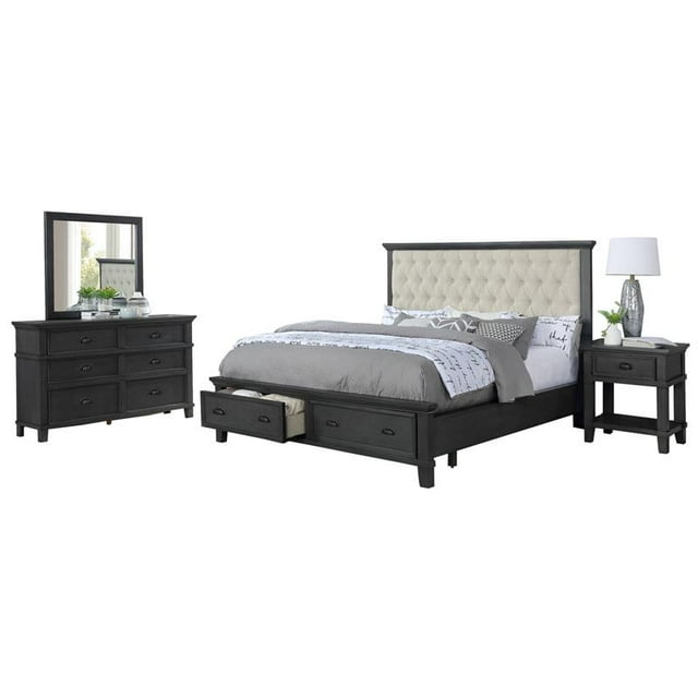 Sandy Platform Cappuccino Wood 4 Piece Bedroom Set in Queen