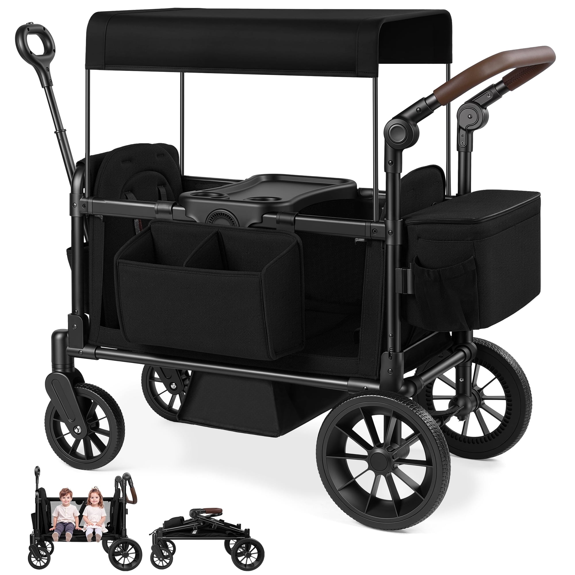 Vomeast Wagon Stroller with Tray,2-Seater Wagon for Kid,Side Entry,Black