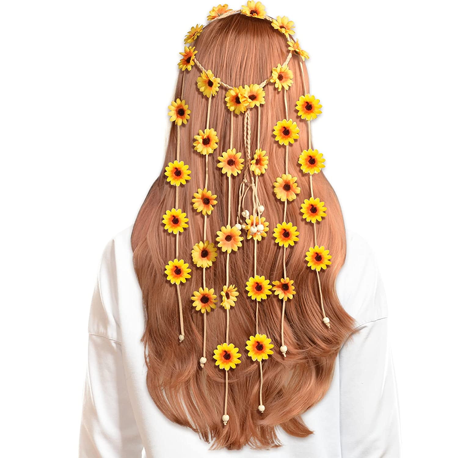 Sommer-Sonnenblumen-Hippie-Stirnband – Blumenkrone Mit Gänseblümchen, Verstellbar, Für Festival, Hochzeit, Strand, 60er Style