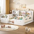 thumbnail image 3 of Montessori Floor Bed Full Size with High Rails and Storage Bookcase& 2-Tier Side Shelf, Side Pockets, LED Illuminated Safe Low Profile, Safe & Wider Opening Gate Design White, 3 of 7