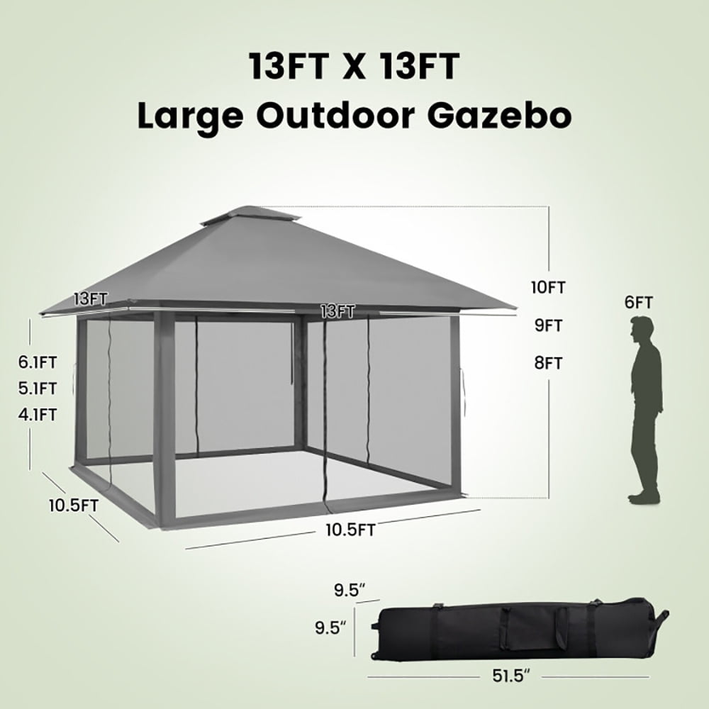 Aimee Lii 13 x 13 Feet Pop-up Instant Canopy Tent with Mesh Sidewall, Backyard Canopy Gazebo for Party Camping BBQ Events, Gray