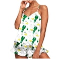 thumbnail image 2 of Conjunto de pijama de poliéster con tirantes finos y estampado de moda para mujer, 2 of 9