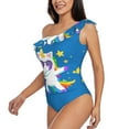 thumbnail image 2 of Gaeub Cool Unicorn Star Golden Women's One Shoulder Ruffle Tummy Control Swimwear for Swimming Surfing Beach Party - X-Large, 2 of 8