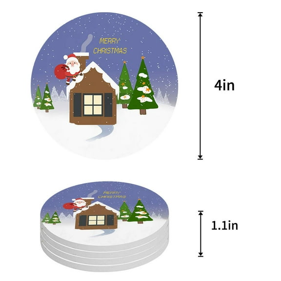 KXMDXA Christmas Santa Doing Dabbing Set of 8 Round Coaster for Drinks, Absorbent Ceramic Stone Coasters Cup Mat with Cork Base for Home Kitchen Room Coffee Table Bar Decor