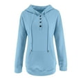 thumbnail image 4 of XMMSWDLA Women Casual Hoodies Button Down Shirt V Neck Sweatshirt Pullover Hooded Tops with Pockets Cropped Sweatshirt Cropped Sweatshirt Light Blue XL, 4 of 5
