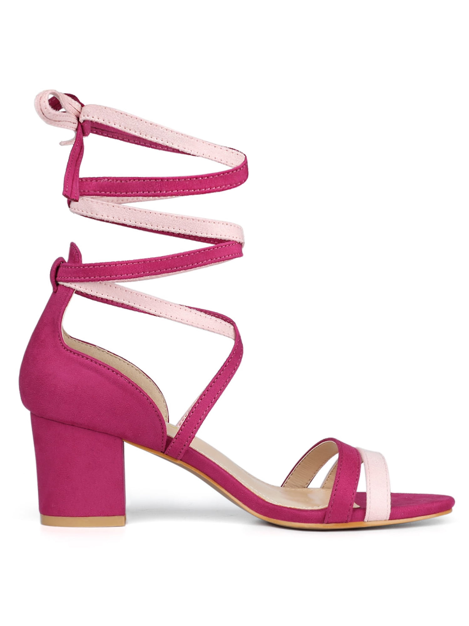 DARING DIVA Women's Open Toe Lace Up Color Block Heel Sandals 10 Hot Pink