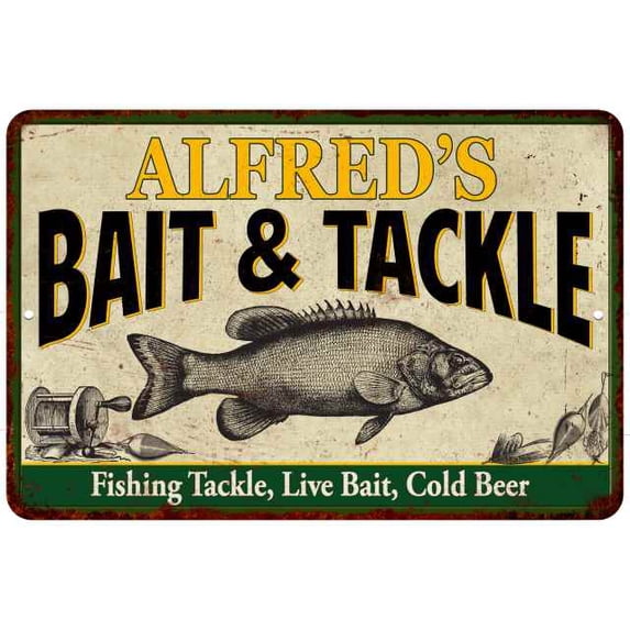 ALFRED'S Bait & Tackle Sign 12 x 18 Matte Finish Metal 112180016128